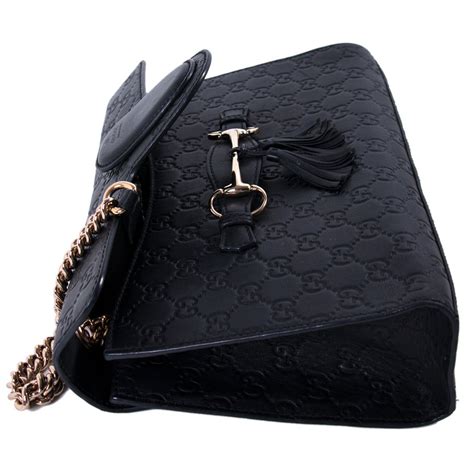 gucci emily guccissima mini shoulder bag black leather handbag new|Gucci guccissima leather hobo bag.